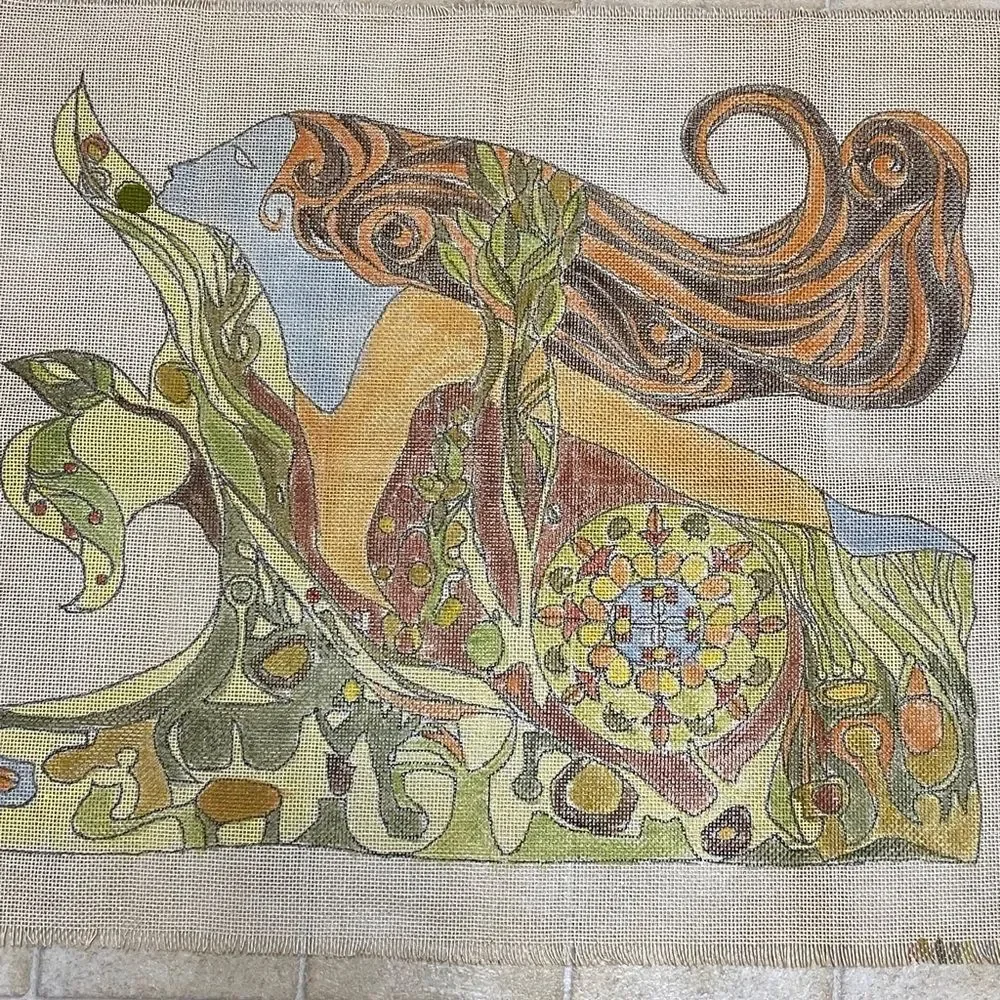 Botanical Goddess Decorative Wall Tapestry - Green, Orange, Blue Accents